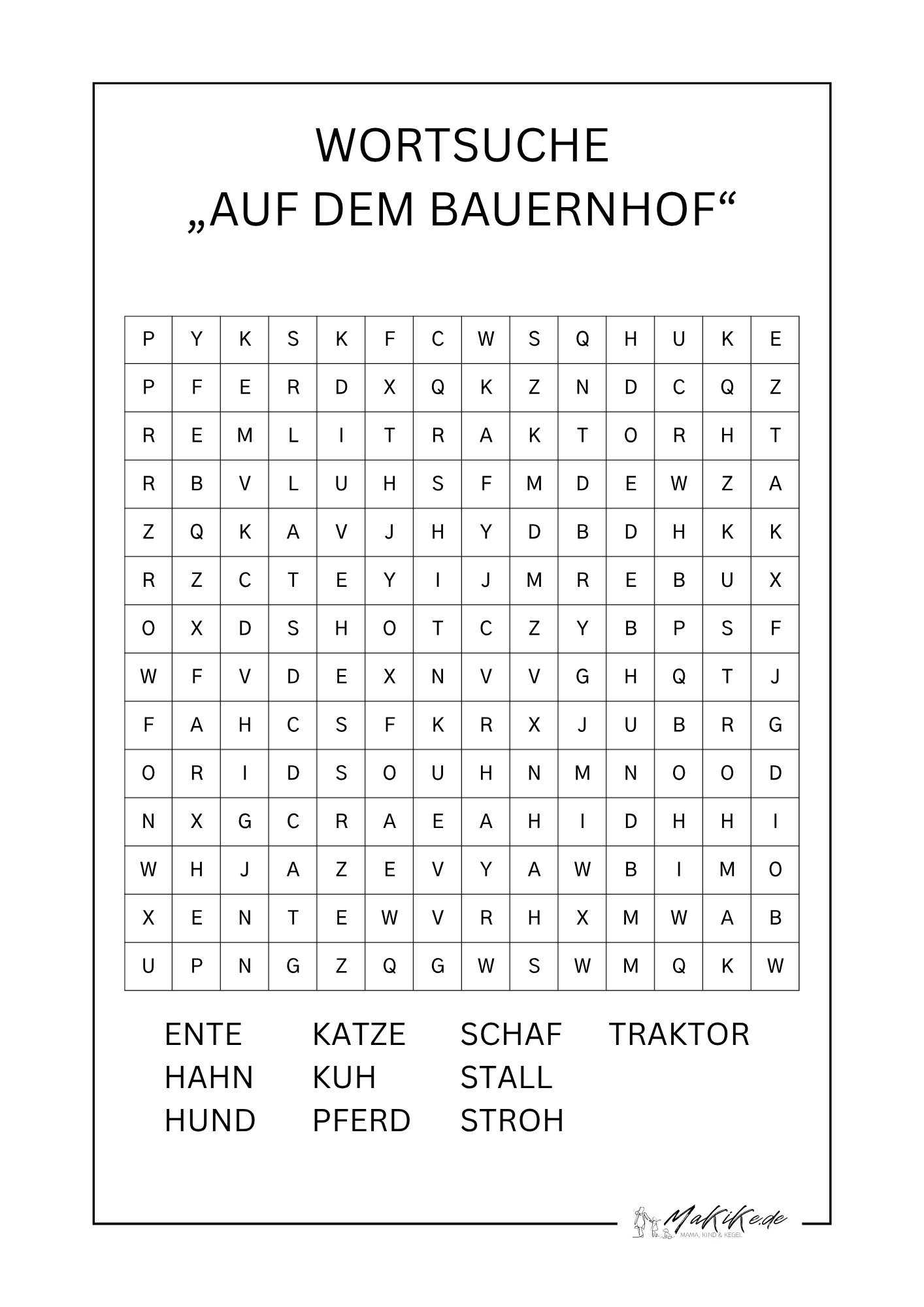 Kostenlose Wortsuchrätsel für Kinder – Ausdrucken & Lösen 1 Wortsuche Auf dem Bauernhof