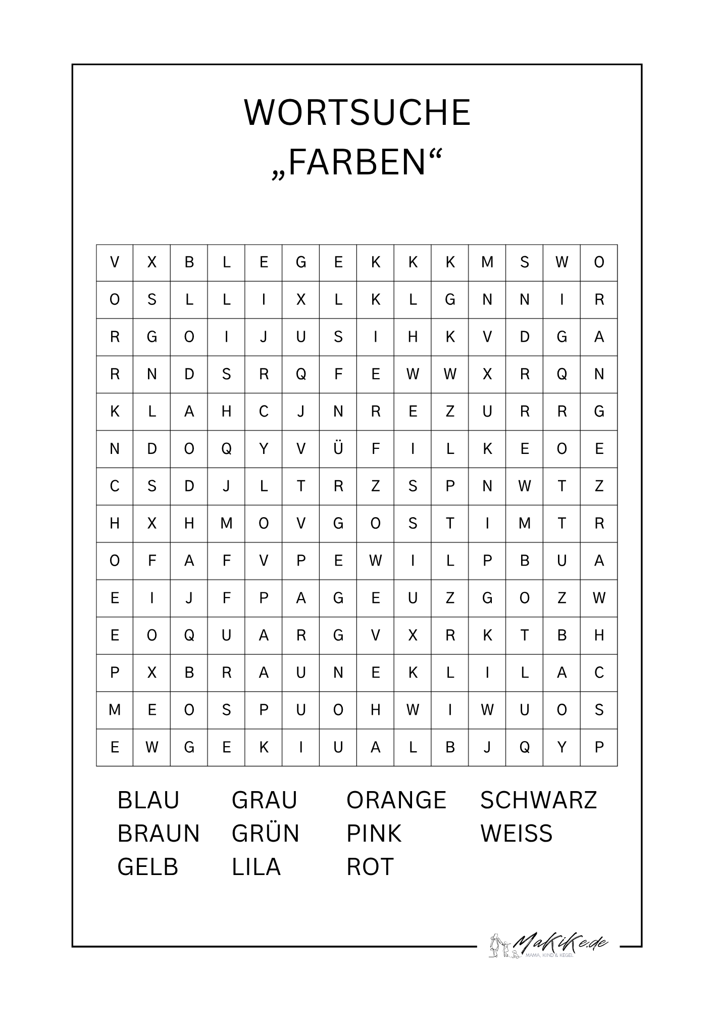 Kostenlose Wortsuchrätsel für Kinder – Ausdrucken & Lösen 7 Wortsuche Farben