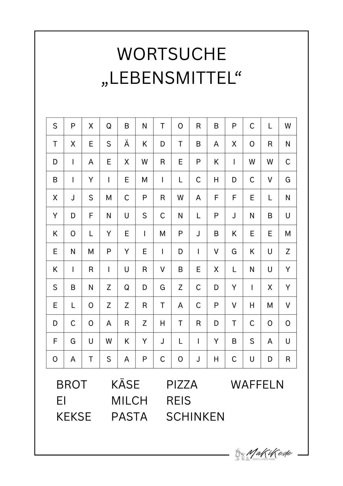 Kostenlose Wortsuchrätsel für Kinder – Ausdrucken & Lösen 10 Wortsuche Lebensmittel