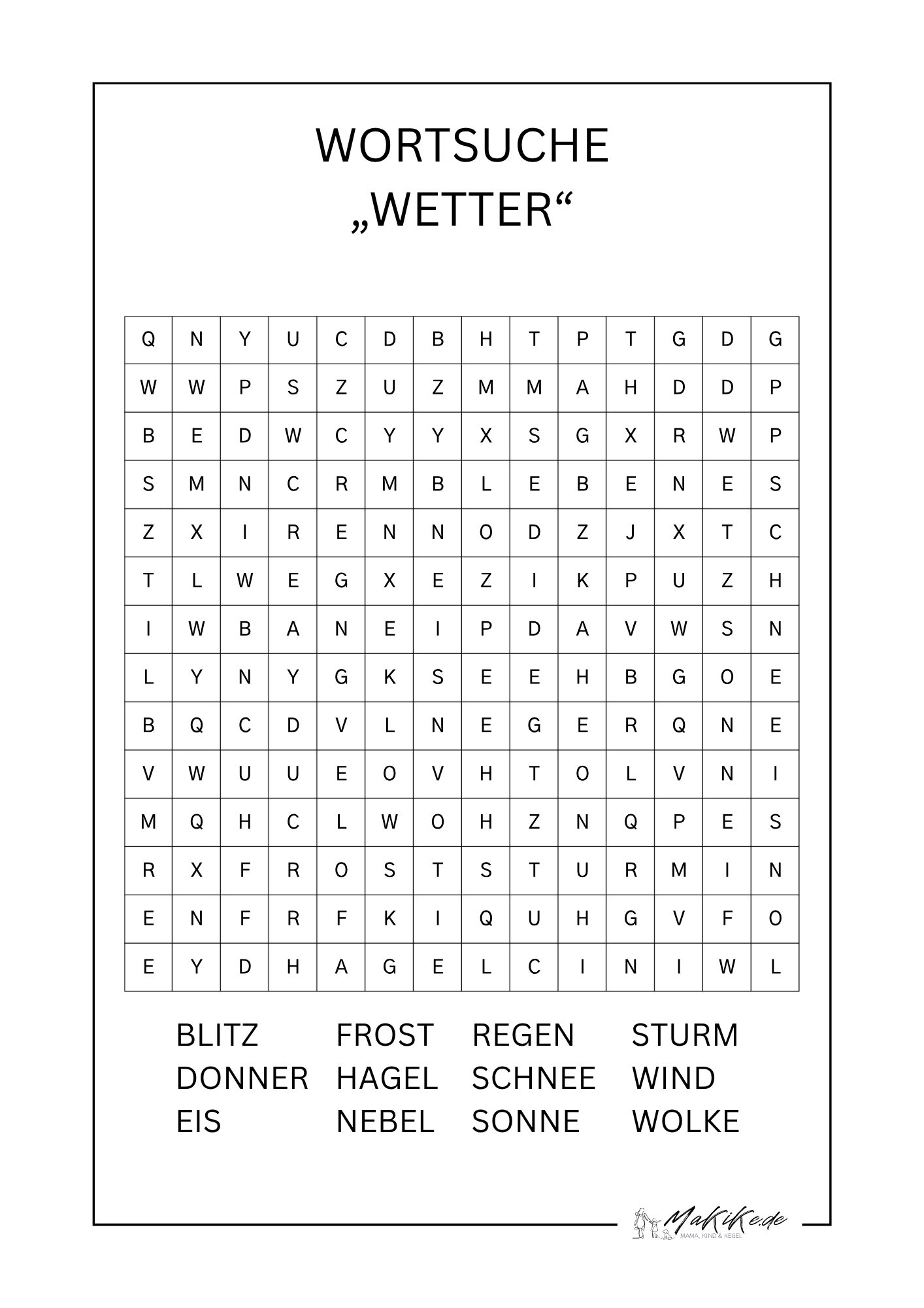 Kostenlose Wortsuchrätsel für Kinder – Ausdrucken & Lösen 18 Wortsuche Wetter